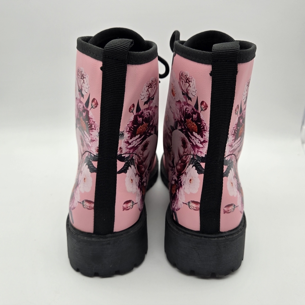 Floral Pink Lace-Up Women's Boots - Picture 2 of 9
